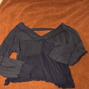 Buckle distressed navy Women's Top